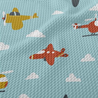 Cartoon Airplane Doodle Birdseye Piqué