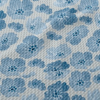 Blue Watercolor Flowers Birdseye Piqué
