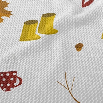 Autumn Maple Leaves And Umbrel Birdseye Piqué