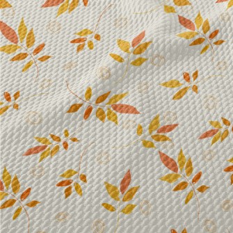 Hand Drawn Orange Leaves Birdseye Piqué
