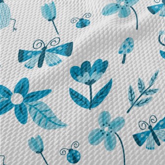 Blue Floral Circle Pattern Birdseye Piqué