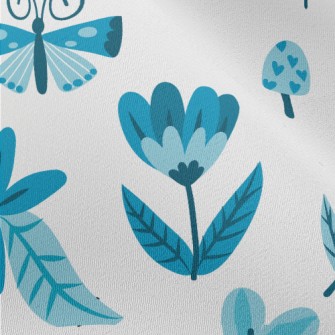 Blue Floral Circle Pattern Chiffon