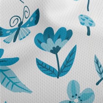 Blue Floral Circle Pattern Athletic Mesh Flat Back