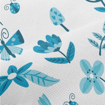 Blue Floral Circle Pattern Performance Linen