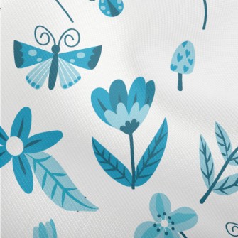 Blue Floral Circle Pattern Dobby