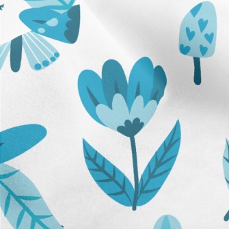 Blue Floral Circle Pattern Micro Fleece