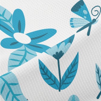 Blue Floral Circle Pattern Piqué