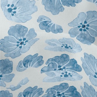 Blue Watercolor Flowers Lightweight Performance Linen
