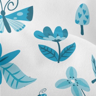 Blue Floral Circle Pattern Lightweight Performance Linen