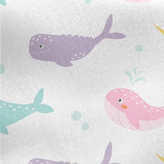 Colorful Whales And Narwhals Jersey Backed Fleece