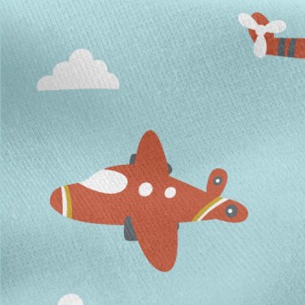 Cartoon Airplane Doodle Jersey Backed Fleece