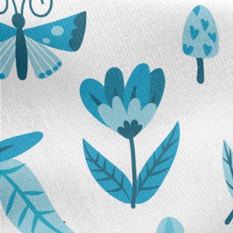 Blue Floral Circle Pattern Jersey Backed Fleece