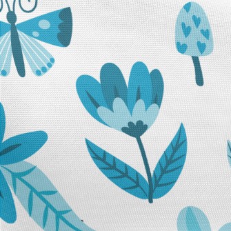 Blue Floral Circle Pattern Pongee