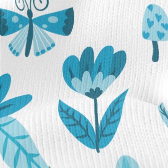 Blue Floral Circle Pattern Stretch Jersey