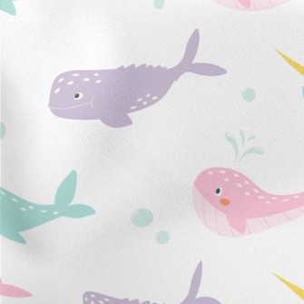 Colorful Whales And Narwhals Lightweight Cotton Poplin