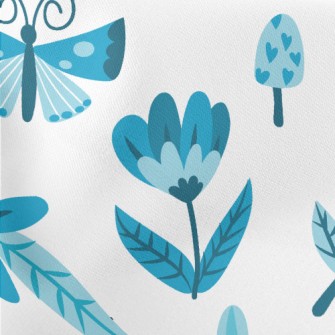 Blue Floral Circle Pattern Lightweight Cotton Poplin