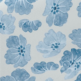 Blue Watercolor Flowers Midweight Cotton Poplin
