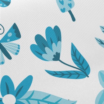 Blue Floral Circle Pattern Midweight Cotton Poplin