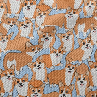Cute Cartoon Corgi Birdseye Piqué