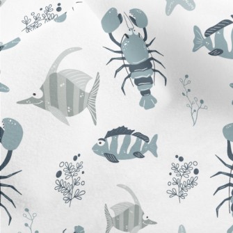 Hand Drawn Marine Life Micro Fleece