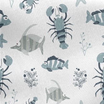 Hand Drawn Marine Life Jersey Backed Fleece