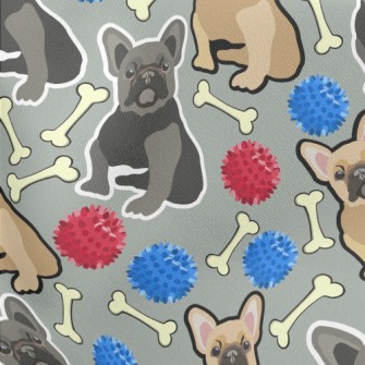 Hand Drawn Two Color Bulldog Lightweight Cotton Poplin