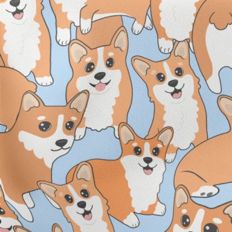 Cute Cartoon Corgi Lightweight Cotton Poplin