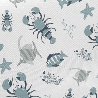 Hand Drawn Marine Life Midweight Cotton Poplin