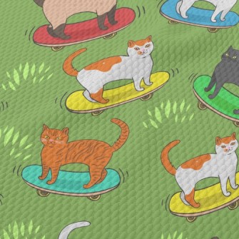 Handsome Skateboarding Cat Birdseye Piqué