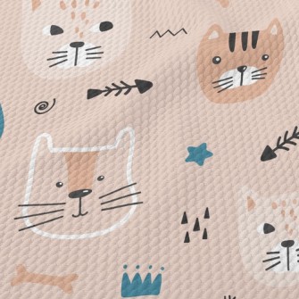 Playful Cat Fish Bones Birdseye Piqué
