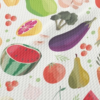 Watercolor Depiction Of Fruits Birdseye Piqué