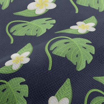 Plumeria Tropical Leaves Performance Linen