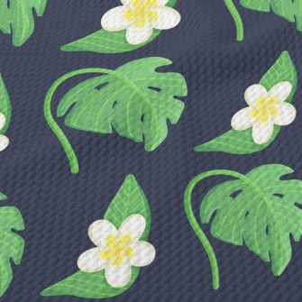 Plumeria Tropical Leaves Birdseye Piqué
