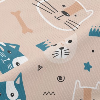 Playful Cat Fish Bones Piqué