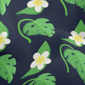 Plumeria Tropical Leaves Lightweight Performance Linen