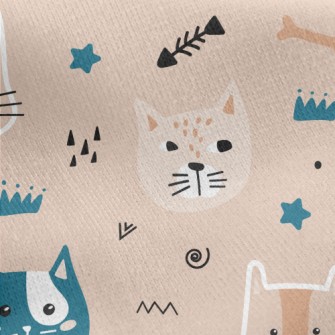 Playful Cat Fish Bones Jersey Backed Fleece