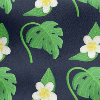 Plumeria Tropical Leaves Jersey Backed Fleece