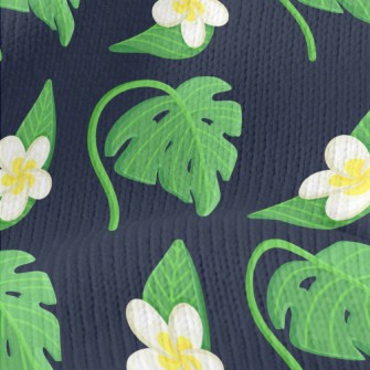 Plumeria Tropical Leaves Stretch Jersey