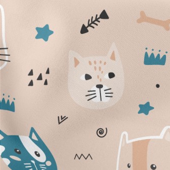 Playful Cat Fish Bones Lightweight Cotton Poplin