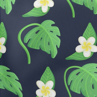 Plumeria Tropical Leaves Lightweight Cotton Poplin