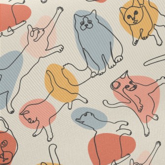 Colorful Color Block Line Cat Midweight Cotton Poplin