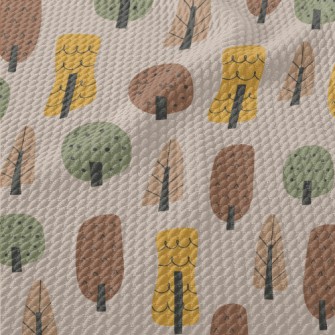 Hand Drawn Autumn Forest Birdseye Piqué