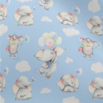 Hand Drawn Mouse And Elephant Chiffon