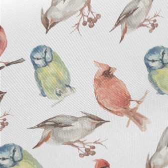 Watercolor Hand Drawn Birds Twill