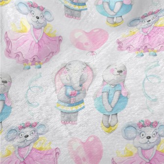 Hand Drawn Girly Animals Minky