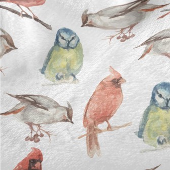 Watercolor Hand Drawn Birds Minky