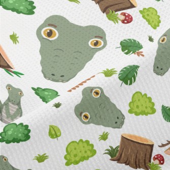Cartoon Forest Crocodile Piqué