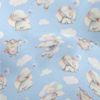 Hand Drawn Mouse And Elephant Lightweight Performance Linen