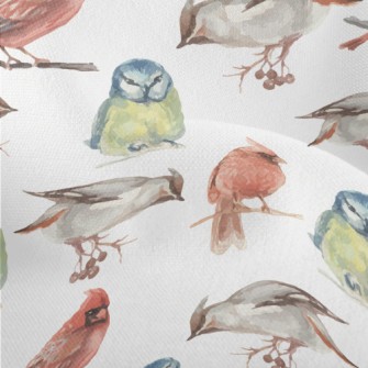 Watercolor Hand Drawn Birds Lightweight Performance Linen