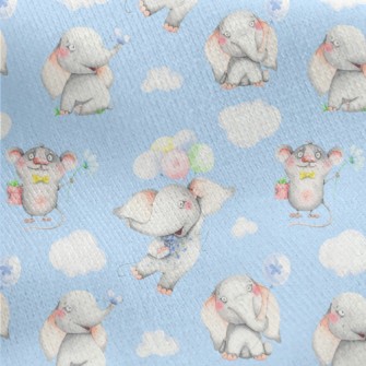 Hand Drawn Mouse And Elephant Jersey Backed Fleece